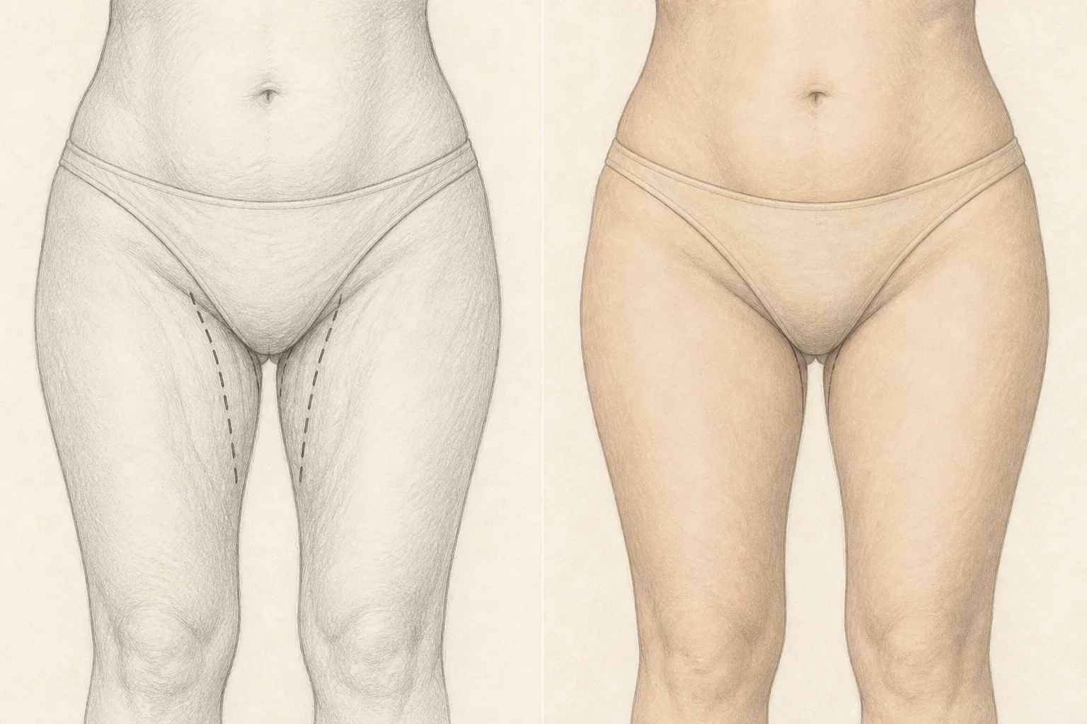 Medical illustration of inner-thigh lift planning for a recovery guide