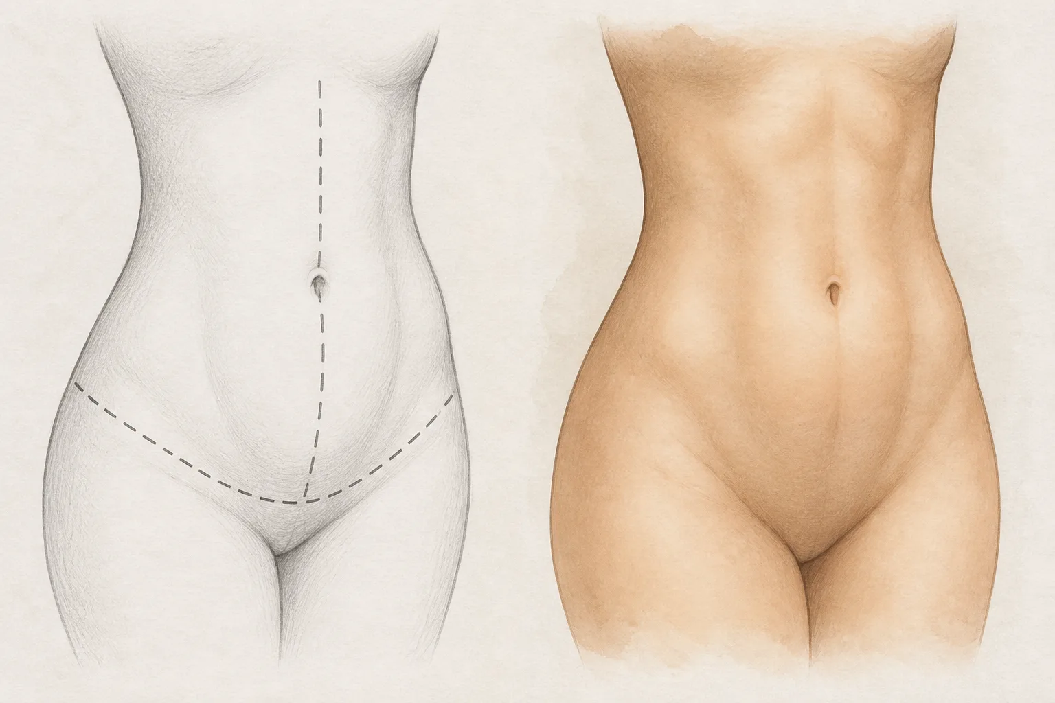 Medical illustration of tummy tuck treatment planning for a recovery guide