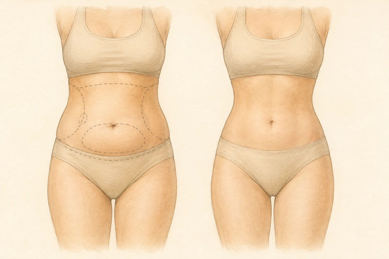 Medical illustration of a circumferential VASER 360 liposuction treatment area