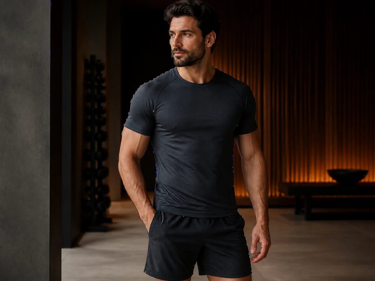 Adult man in opaque activewear, illustrative image for a daddy makeover package
