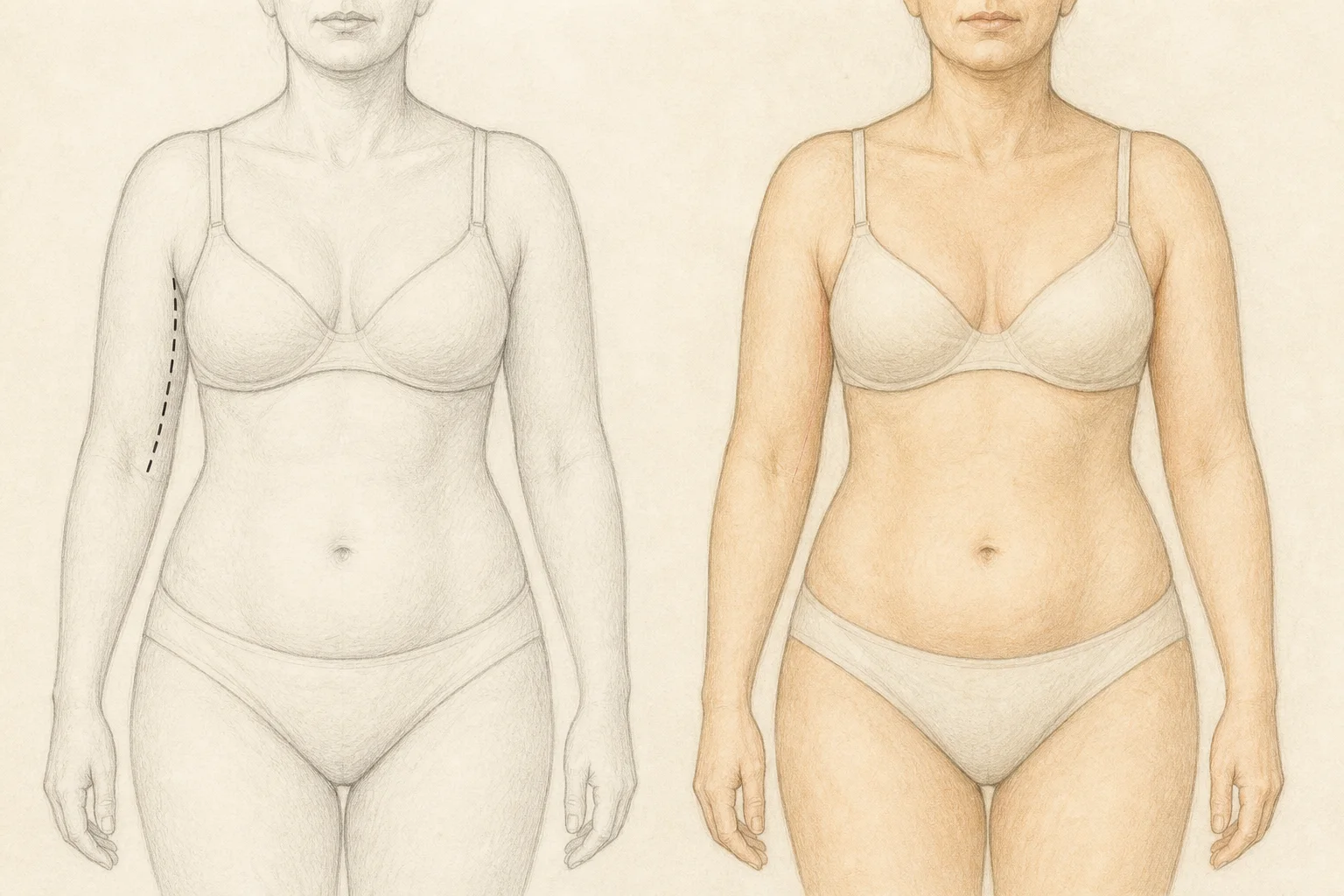Medical illustration of upper-arm lift incision planning