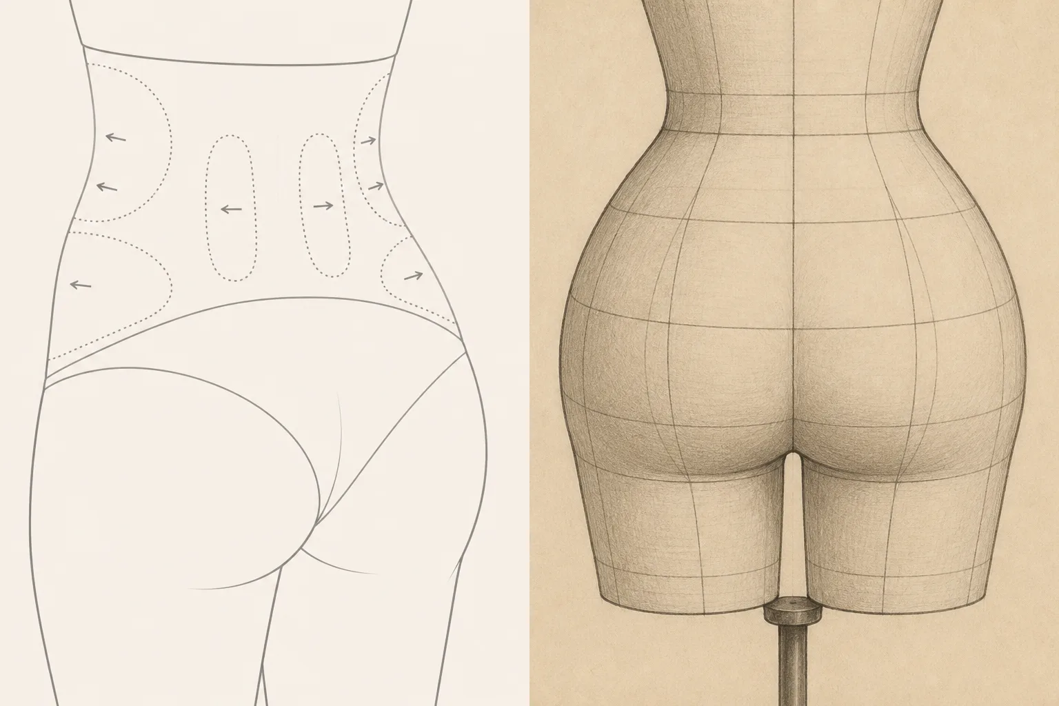 Medical illustration of Brazilian butt lift contour planning