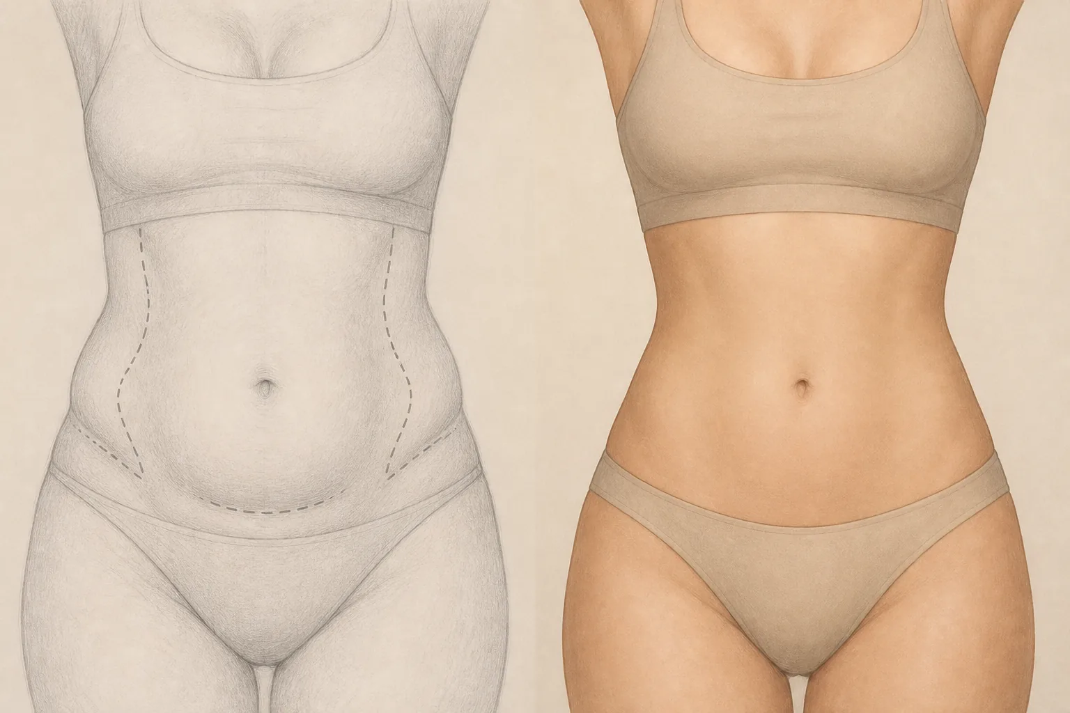 Medical illustration of abdominal liposuction treatment planning